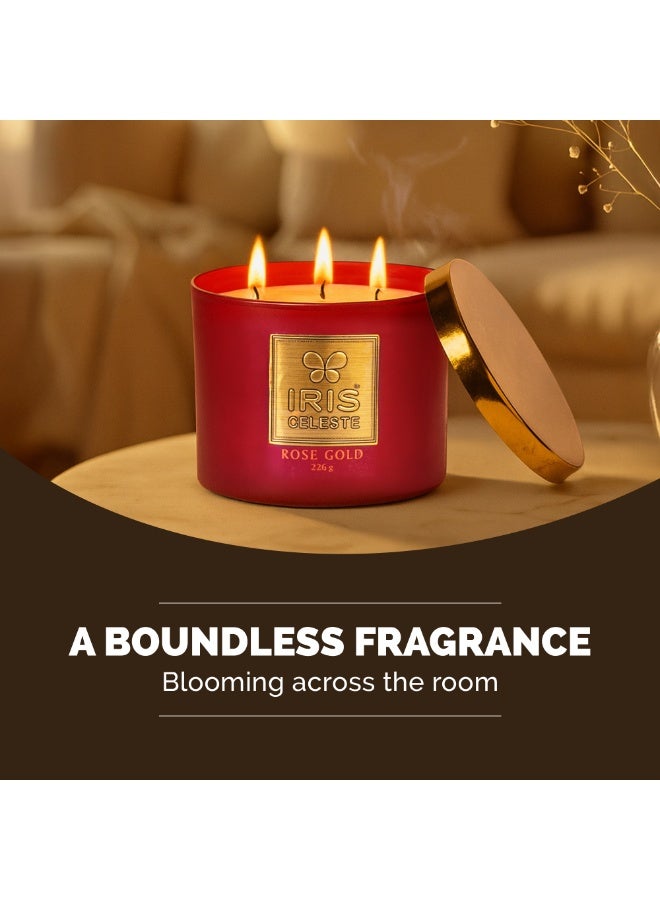 IRIS CELESTE شمعة جرة ذهبية وردية مع غطاء - 226 جرام، شمعة معطرة بثلاث فتائل 8 أونصات | عطر زهور دافئ | مثالية لهدايا رمضان والعيد، الاحتفالات، التأمل وتعبئة الغرف - Image 3